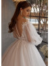 Long Sleeves Ivory Lace Glitter Tulle Romantic Wedding Dress